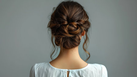 Hairstyle on the back of a girl in a white shirtの素材