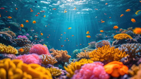 Colorful tropical coral reef with fishes and corals, underwater photography