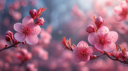 Beautiful pink sakura blossom in spring time with soft focus.の素材