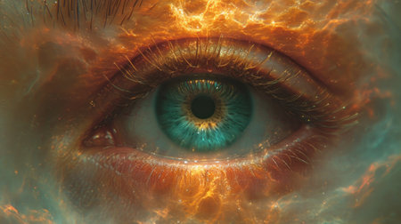 Close-up of human eye with fire effect, 3d renderingの素材