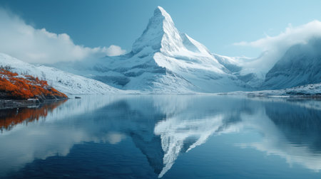 Matterhorn mountain reflected in a lake, Zermatt, Switzerlandの素材