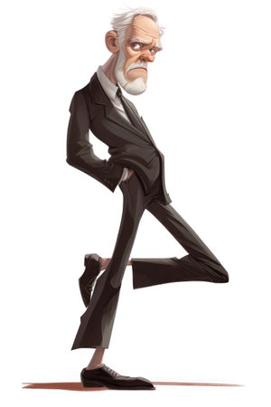Old man in a suit and glasses runs on white background. 3d renderingの素材