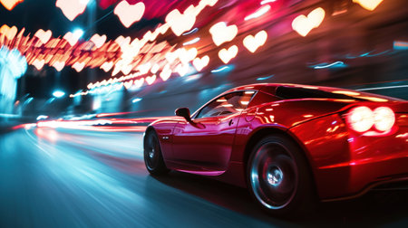 car on the road with motion blur background, valentine conceptの素材