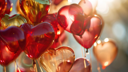 Colorful heart shaped balloons in the shape of a heart. Valentine's Day concept.の素材