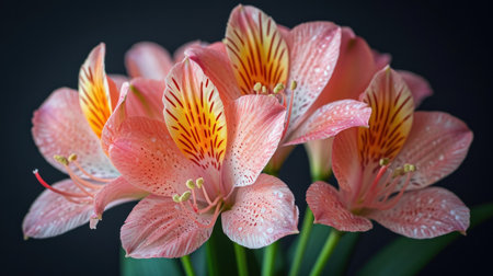 Beautiful Alstroemeria flowers on dark background, close upの素材