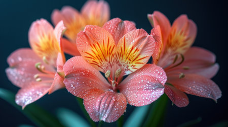 Alstroemeria flowers with water droplets on petals.の素材