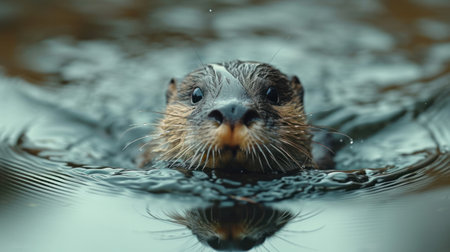 Otter swimming in the water. Wildlife scene from nature.の素材