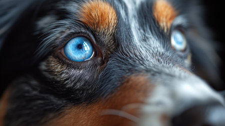 Close-up of a dog with blue eyes. Selective focus.の素材