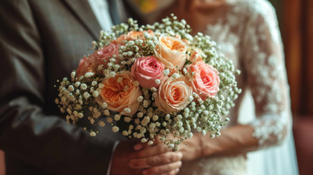 Wedding bouquet in the hands of the bride and groomの素材