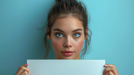 Close-up portrait of a beautiful young woman with blue eyes.の素材