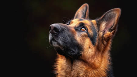 German shepherd dog portrait on a dark background in close-up.の素材