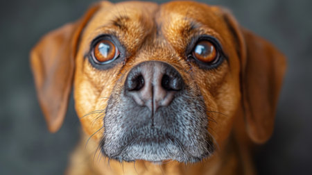 Close-up portrait of a dog on a dark background. Shallow depth of field.の素材