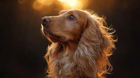 Cocker Spaniel dog portrait in sunset light. Cocker Spaniel portraitの素材