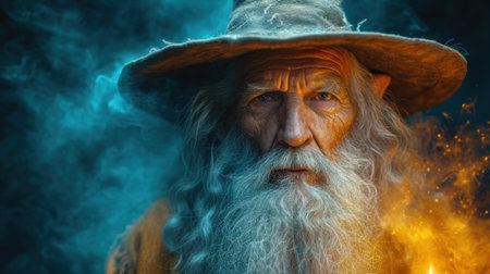 Portrait of an old man in a hat with a long white beard.の素材