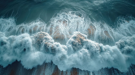 Stormy sea with waves and splashes. 3d render illustrationの素材