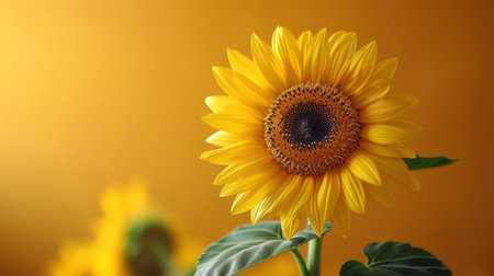 Beautiful sunflower on a yellow background, close-up.の素材