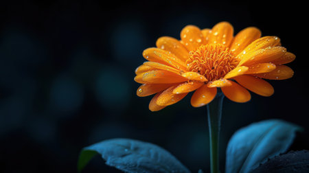 Orange marigold flower with dew drops on the petalsの素材
