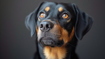 Portrait of a rottweiler dog on a dark backgroundの素材