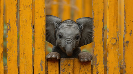Baby elephant in a wooden fence. Baby elephant in a wooden fence.の素材