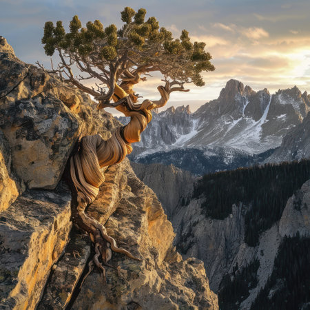 Pine tree on top of a rock in the Dolomitesの素材