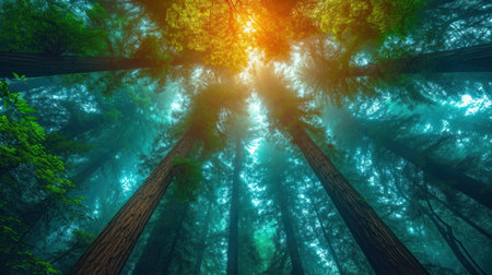 Redwood forest at sunset in California, USA. Nature background.の素材