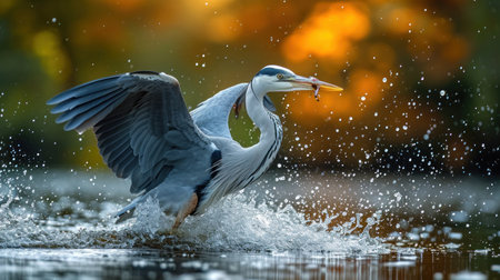 Great Blue Heron (Ardea herodias) catching fishの素材