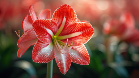 Blooming Hippeastrum (amaryllis) with dew dropsの素材