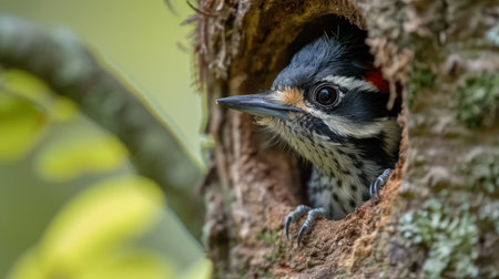 Black Woodpecker (Dryocopus martius) in nestの素材