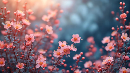 Beautiful pink sakura flowers blooming in the garden. Floral backgroundの素材