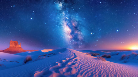 Fantasy landscape with mountains, stars and milky way. 3d renderingの素材