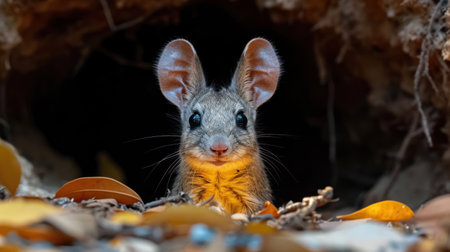 Cute little mouse in the nest. Wildlife scene from nature.の素材