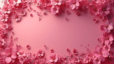 Pink sakura flowers on pink background with copy space. 3d renderingの素材
