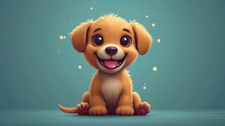 Cute cartoon dog sitting on blue background. 3D rendering.の素材