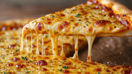 Pizza with mozzarella and tomato sauce on a wooden backgroundの素材