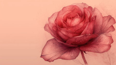 close up of beautiful red rose in watercolor style on mulberry paper textureの素材
