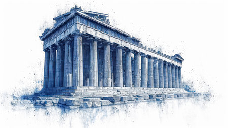 Ancient Greek temple of Hephaestus, Athens, Greece. Watercolor paintingの素材
