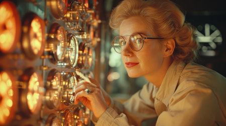 Portrait of a beautiful young woman in glasses. Retro style.の素材