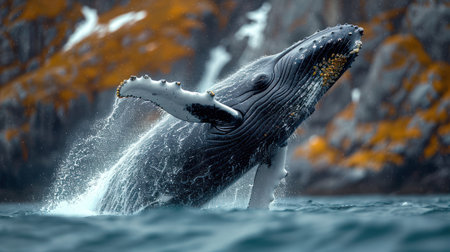 Humpback whale in the sea. 3D illustration. Fantasyの素材