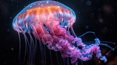 Jellyfish swimming in the ocean. 3d illustration of jellyfishの素材