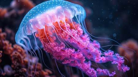 Jellyfish swimming in the ocean. 3d render illustration.の素材
