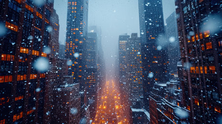 Snowfall in New York City, USA. 3d rendering.の素材