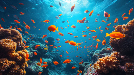 Tropical fish swimming over coral reef in the Red Sea.の素材