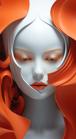 Digital Illustration of a Female Face Surrounded by Orange Shapesの素材