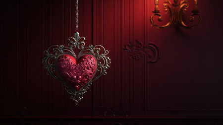 Red heart on the wall. Valentine's Day background. 3d renderingの素材