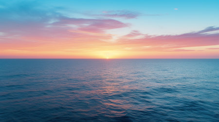 Beautiful seascape. Sunset over the sea. Panoramaの素材