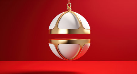 Christmas bauble on a red background. 3d render illustration.の素材