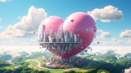 Fantasy alien city floating in the sky. 3D rendering.の素材