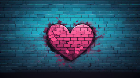 Neon heart on brick wall background. Eps 10 vector file.の素材