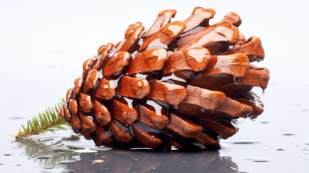 Pine cone on a white background with water drops, close-upの素材