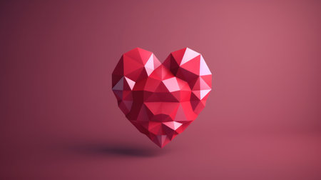 Low poly red heart on pink background. 3d rendering illustration.の素材
